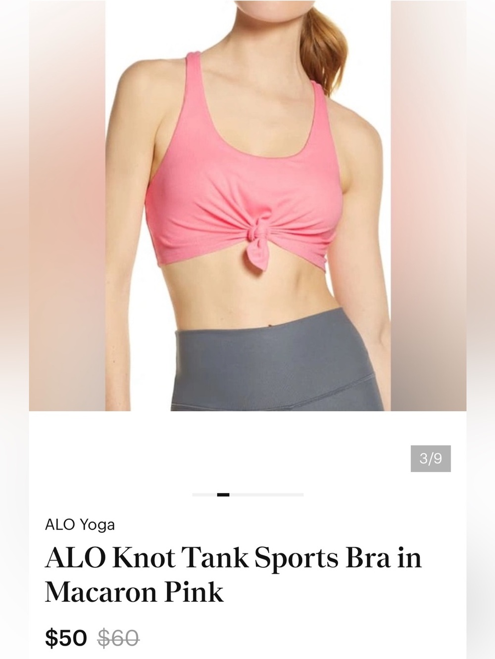 $70 Alo yoga sport bra cropped top Size XS knot